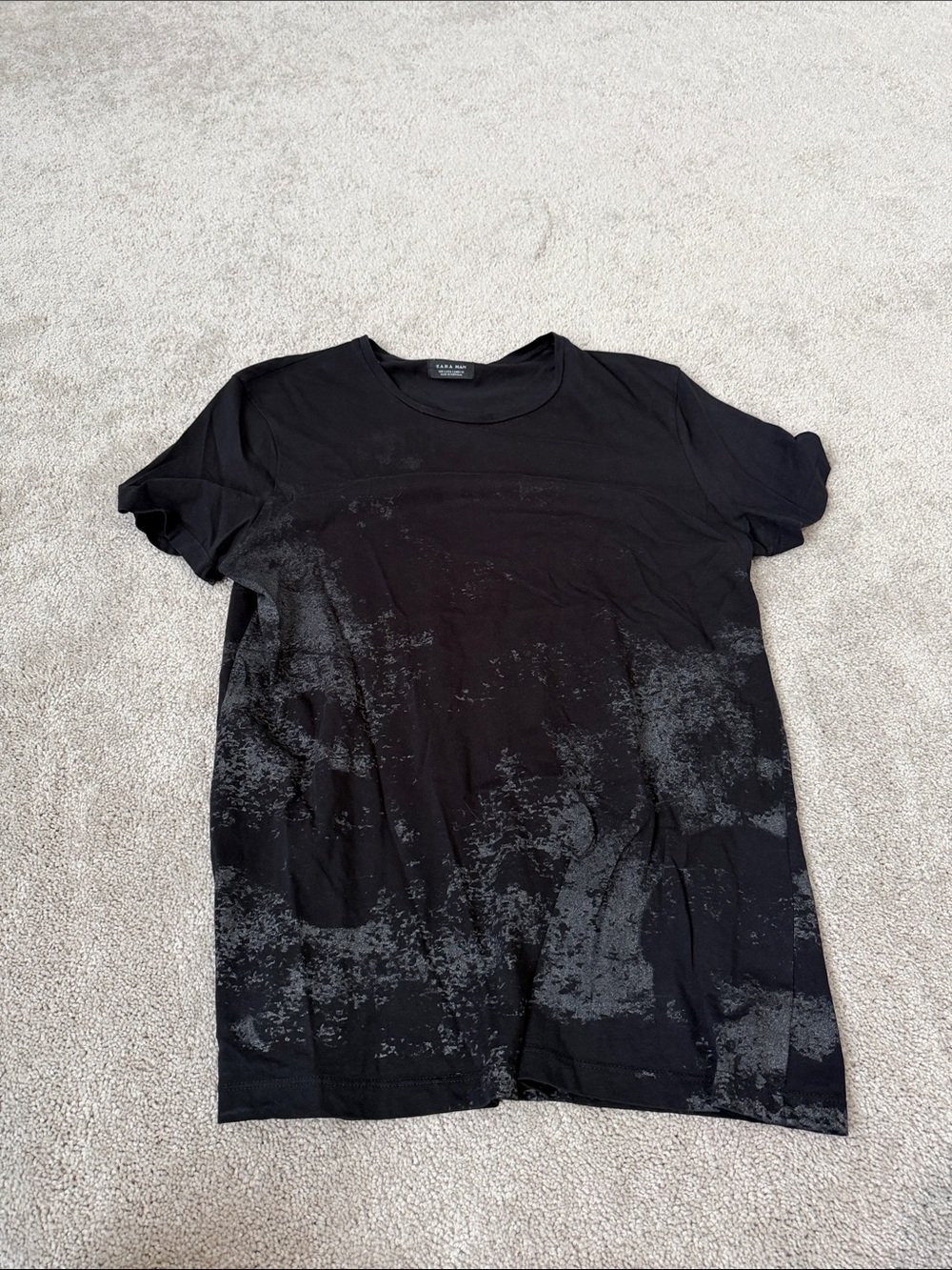 Zara Black Graphic Crewneck Tee with Faded Print